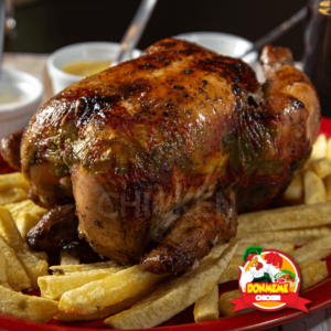 1 pollo con papas, ensalada y cremas